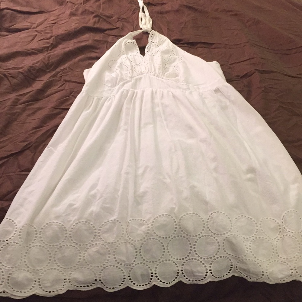 White Halter Dress with Lace Trim